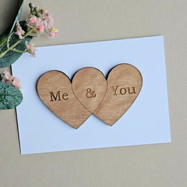 'Me & You' Interlinking Hearts Wooden Token and Card