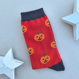 Men's Bamboo Halloween Pumpkins Socks in Red
