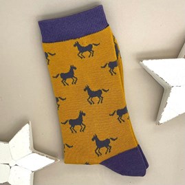 Men's socks father's day socks bamboo socks horses yellow one size Men's Bamboo Horses Socks In Mustard