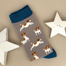 Men's Bamboo Jack Russell Socks in Taupe