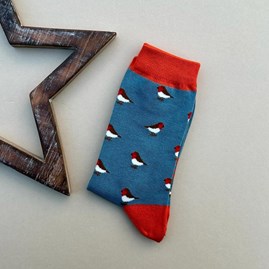 Men's Bamboo Little Robins Socks in Denim Blue