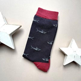 Men's Bamboo Little Sharks Socks in Charcoal