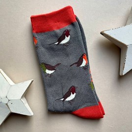 Men's Bamboo Multicolour Robins Socks in Grey
