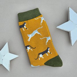 Men's Bamboo Wandering Cats Socks in Mustard