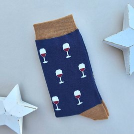 Men's Bamboo Wine Glass Socks in Navy Blue