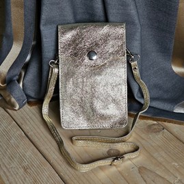 Metallic Leather Cross Body Phone Bag in Gold