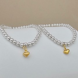 Mother Daughter Gifts Birthday Gifts Christmas Gifts Silver Plated Beaded Bracelet Charm Jewellery Mother and Daughter Petite Gold Heart Bracelets