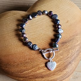 Navy Freshwater Pearl Heart Charm Bracelet