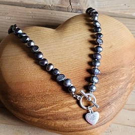 Navy Freshwater Pearl Heart Charm Necklace