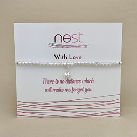 Beaded Bracelet Carded Bracelet Sentiment No Distance Heart Silver Plated 'No Distance...' Beaded Charm Bracelet