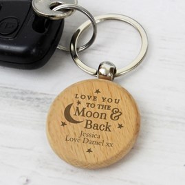 Personalised 'Moon And Back' Wooden Keyring