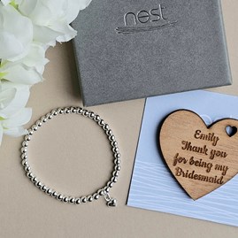 Personalised Bridesmaid Gifts Silver Plated Jewellery Thank You Gifts Wedding Gifts Personalised Bridesmaid Heart Charm Bracelet and Token