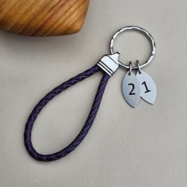 Personalised Purple Leather Keyring