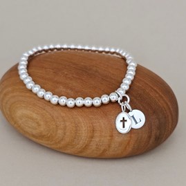Confirmation jewellery confirmation bracelet confirmation gift silver cross letter personalise Personalised Silver Confirmation Cross Bead Bracelet