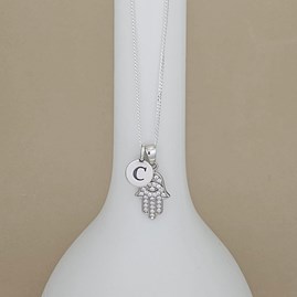 Personalised Sterling Silver Hamsa Hand Charm Necklace