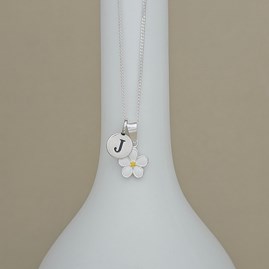 Personalised Sterling Silver White Enamel Flower Necklace