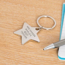 Thank You Teacher Gifts Worlds Best Teacher Keyring Key Ring Metal Star Keyring Personalised Personalised 'World's Best Teacher' Star Keyring