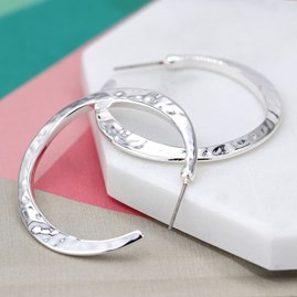 Silver Plated Hammered Hoop Earrings
