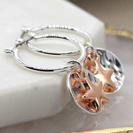 Silver Plated Hoop Earrings with Disc and Star Charm