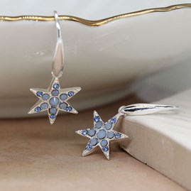 Silver Plated Star and Blue Crystal Drop Earrings
