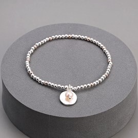 Silver Rose Gold Plate Bracelet Hammered Disc and Pearl