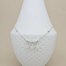 Sterling Silver Anklet With Three Star Charms