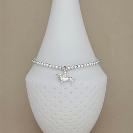 Sterling Silver Bead Bracelet with Dachshund Charm
