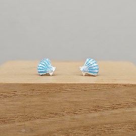 Sterling Silver Blue Enamel Seashell Stud Earrings