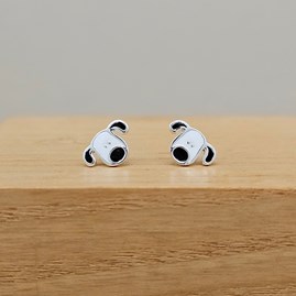 Sterling Silver Enamel Patch Dog Stud Earrings