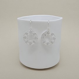 Sterling Silver Leaves in Circle Hook Earrings