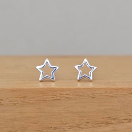 Sterling Silver Open Star Stud Earrings