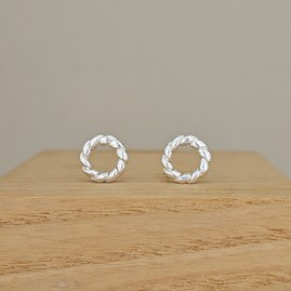Sterling Silver Rope Circle Stud Earrings