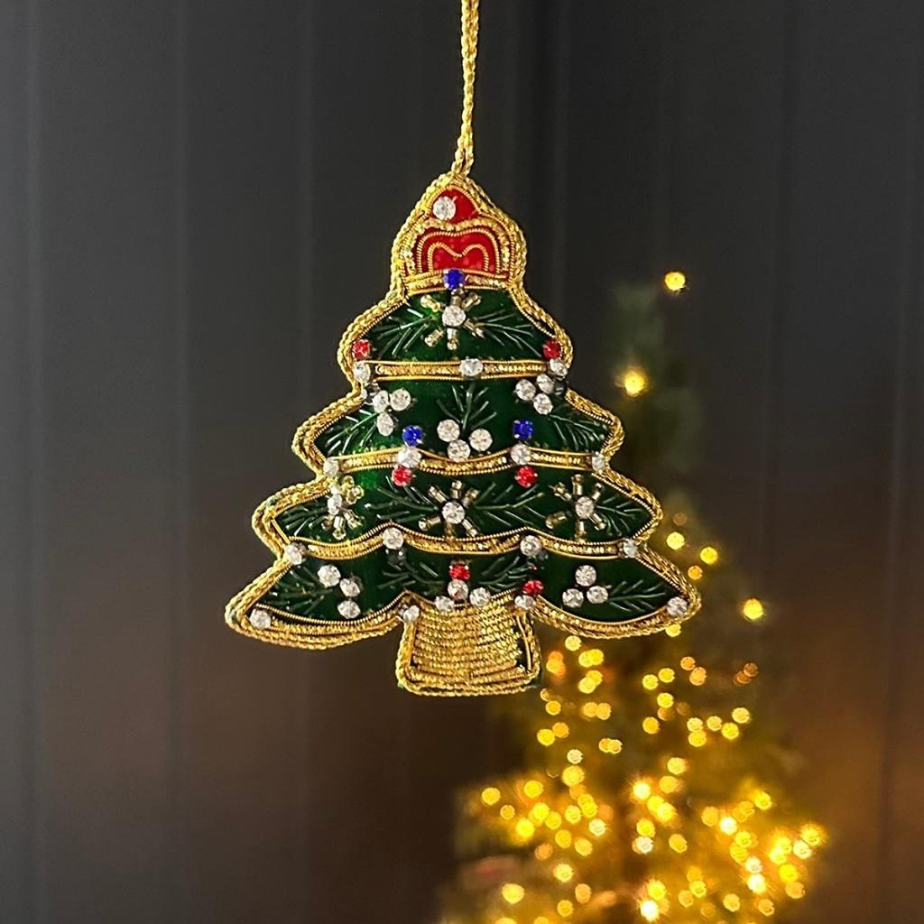 Hand Embellished Green Christmas Tree Hanging Decoration