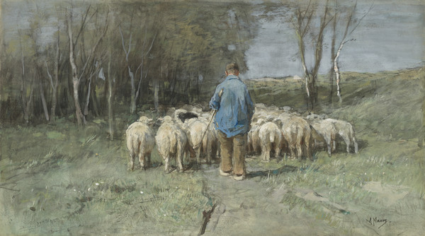 Anton Mauve | Paintings prev. for Sale | A shepherd and flock on the