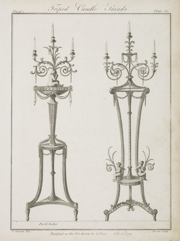 Two Designs for Tripod Candle Stands from the &lsquo;Cabinet-maker and 