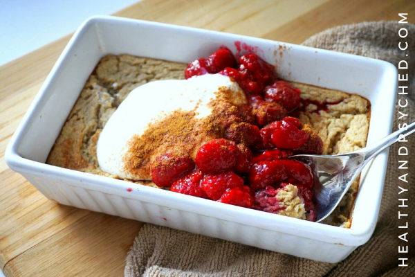Banana Bread Baked Oats with Warm Raspberries