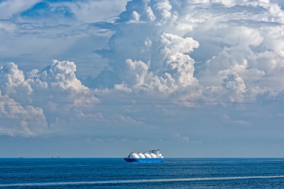 LNG tanker is passing by Singapore Strait.