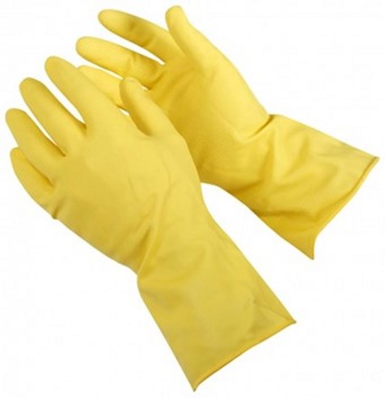 Gloves, Rubber, Premier, Yellow, Med, 12 Pairs
