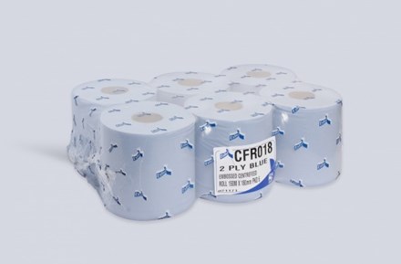 Handwipes, C/Feed, Embos., 2Ply Blue, 175mm x 150m, 6 Rolls
