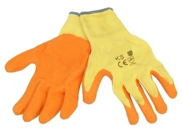 Gloves, PolyCotton, Crinkled Latex Palm, Orange,