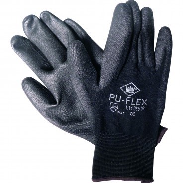 Gloves, Polyester, PU Flex, PU Coated, Black, 12 Pairs