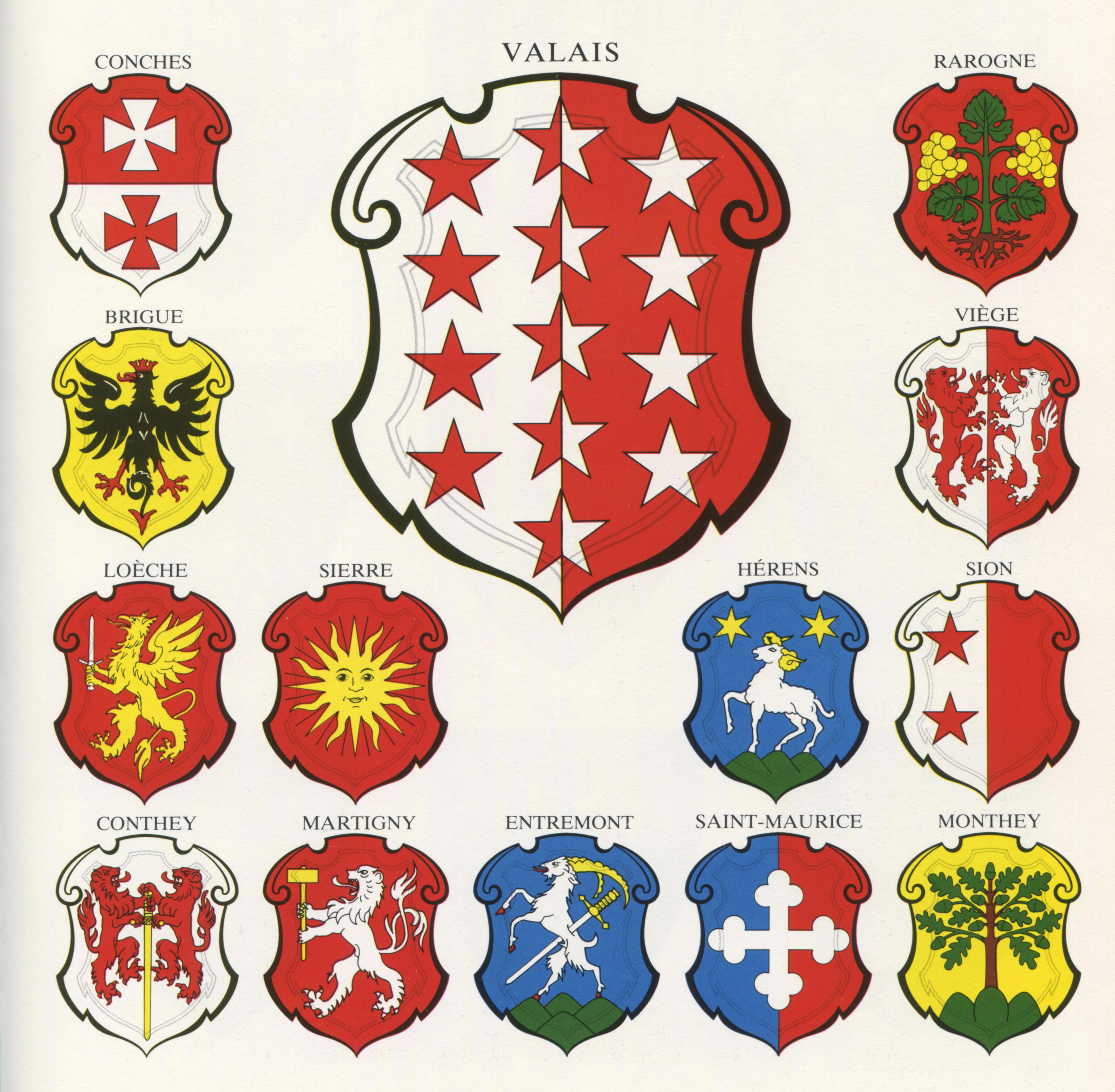 Le armoiries du Valais et ses treize districts Notre Histoire Le armoiries du Valais et ses treize districts Notre Histoire