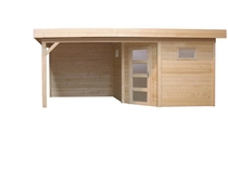 Topvision | Hoekblokhut Houtduif met luifel x 300cm