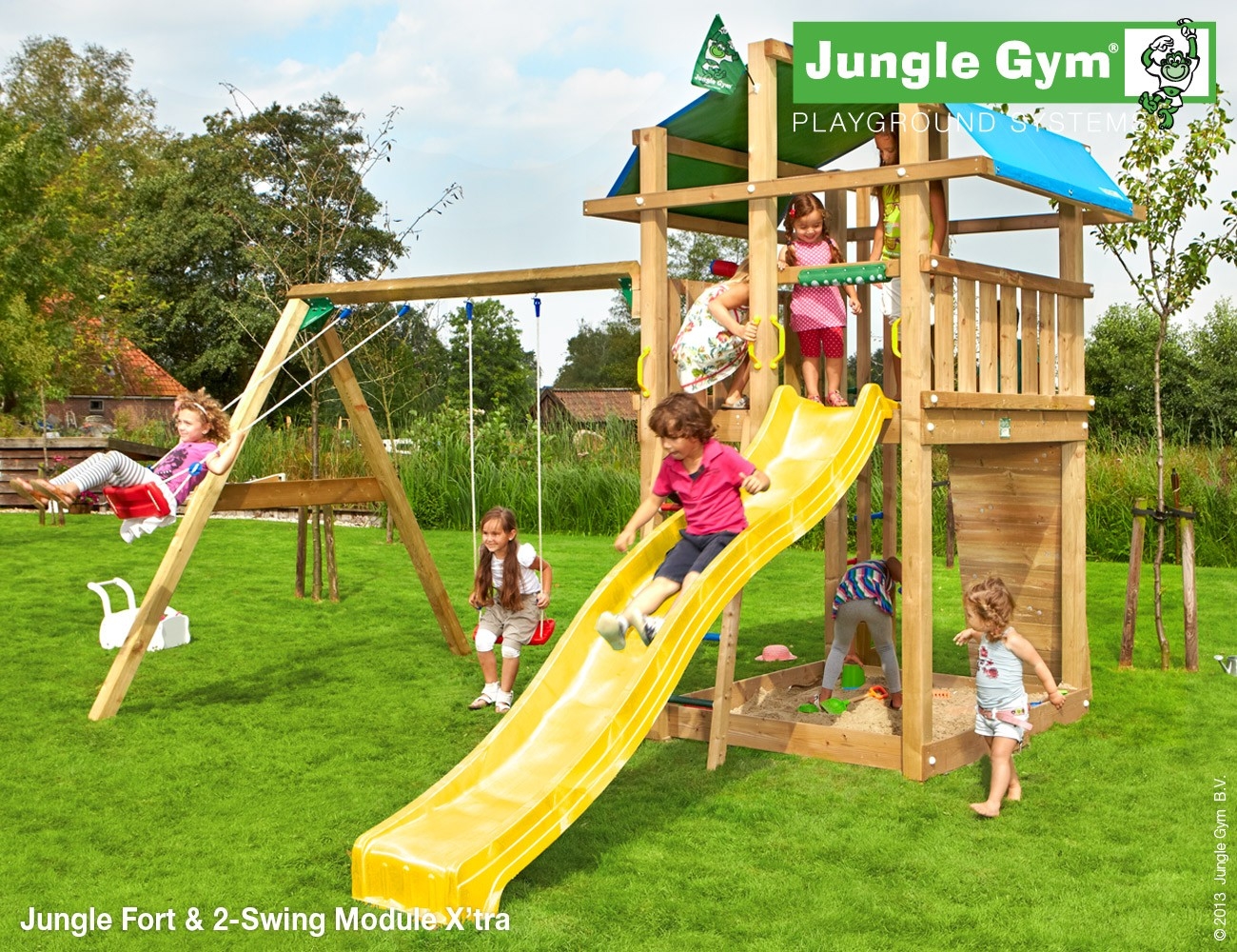 Jungle Gym Fort 2 Swing Module Xtra Deluxe Donkergroen jungle gym kopen in de aanbieding Jungle Gym Fort 2 Swing Module Xtra Deluxe Donkergroen jungle gym kopen in de aanbieding