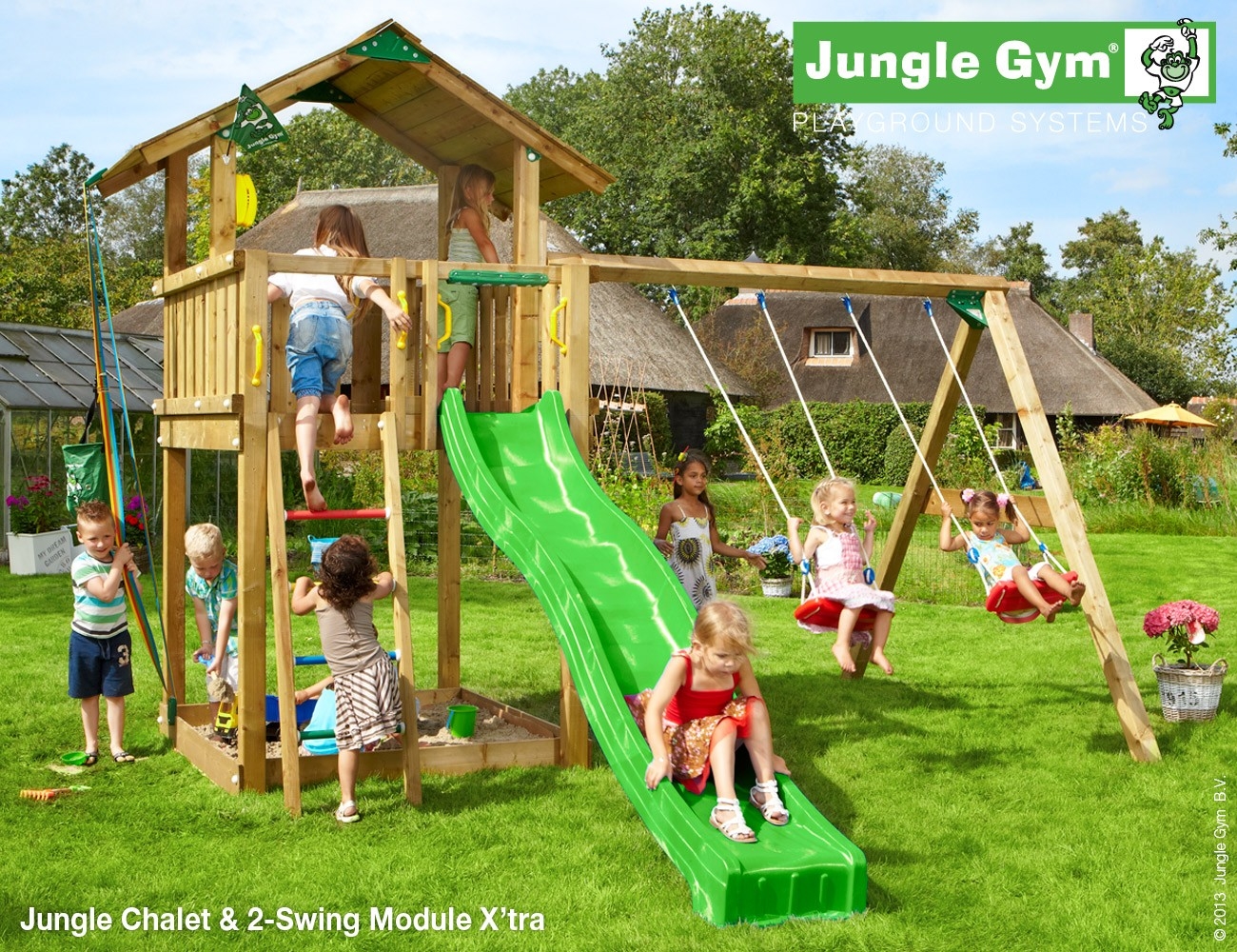 Jungle Gym Chalet 2 Swing Module Xtra Deluxe Donkergroen jungle gym kopen in de aanbieding
