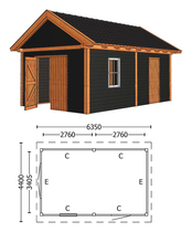 Trendhout | Zadeldakschuur XL 6350 mm | Combinatie 6