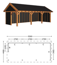 Trendhout | Zadeldakschuur XL 9260 mm | Combinatie 2