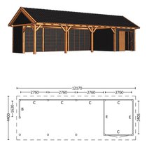 Trendhout | Zadeldakschuur XL 12170 mm | Combinatie 3