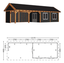 Trendhout | Zadeldakschuur XL 12170 mm | Combinatie 4