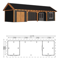 Trendhout | Zadeldakschuur XL 12170 mm | Combinatie 5